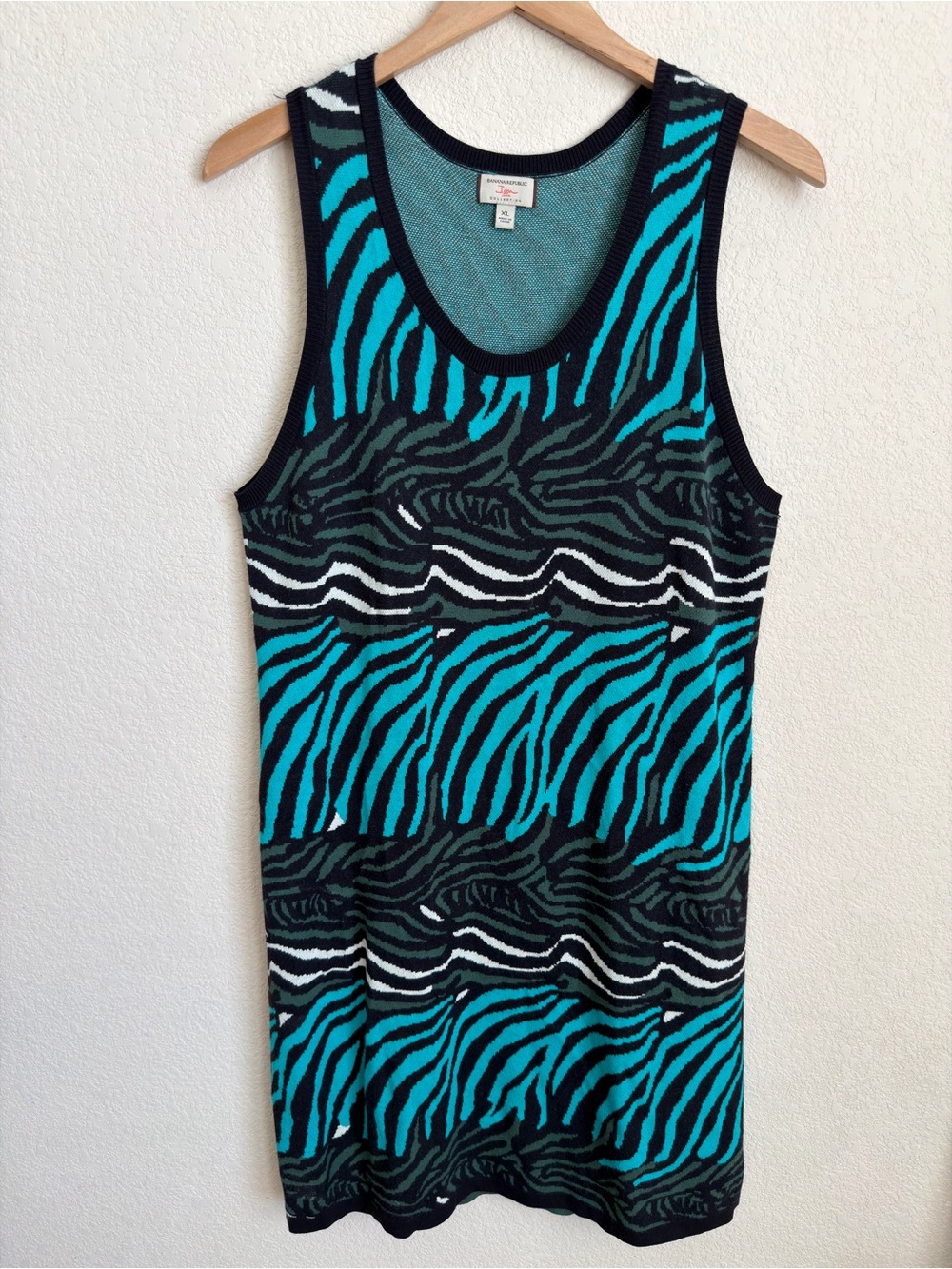 Banana Republic Issa London Collection Zebra Viscose Knit Tank Dress XL Teal - Picture 2 of 14